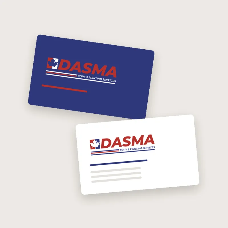 Blue and white Dasma business cards