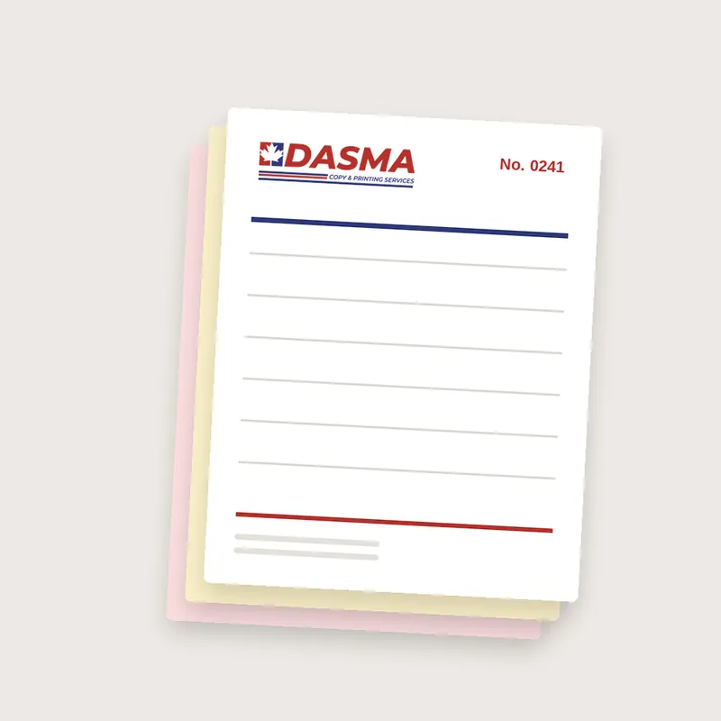 Numbered carbonless invoice book with Dasma header
