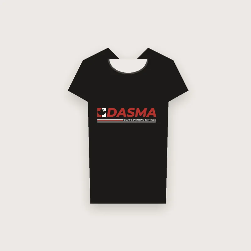 Black t-shirt printed with the Dasma logo